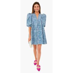 HUNTER BELL Tuckernuck Terrazzo Blue Leopard Jenkins Mini Puff Sleeve Dress XS
